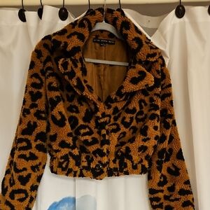 Stylish Leopard Print Teddy Jacket